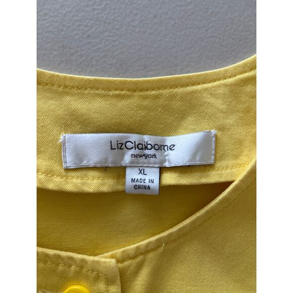 Liz Claiborne Women Size XL Yellow Button Front Floral Embroidered Pocket Blouse - Picture 3 of 11